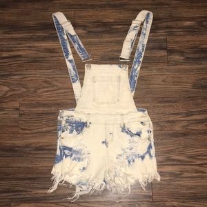 Almost Famous Denim and White Bleached Overalls